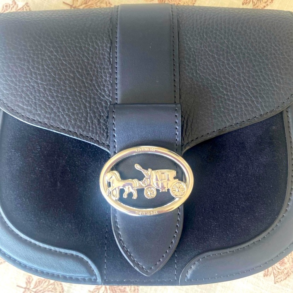 Coach Georgie navy suede leather saddlebag NWOT